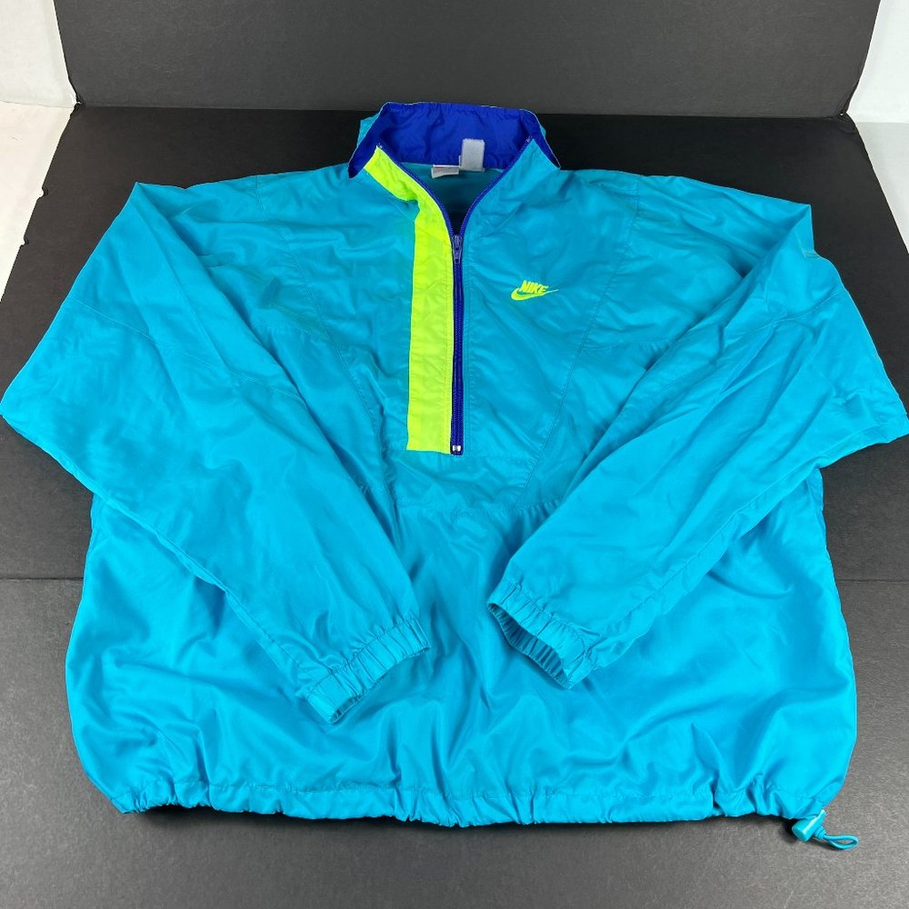 VTG 90s Nike Jacket Adult Extra Large Blue Colorful Half Zip Pullover Windbreak